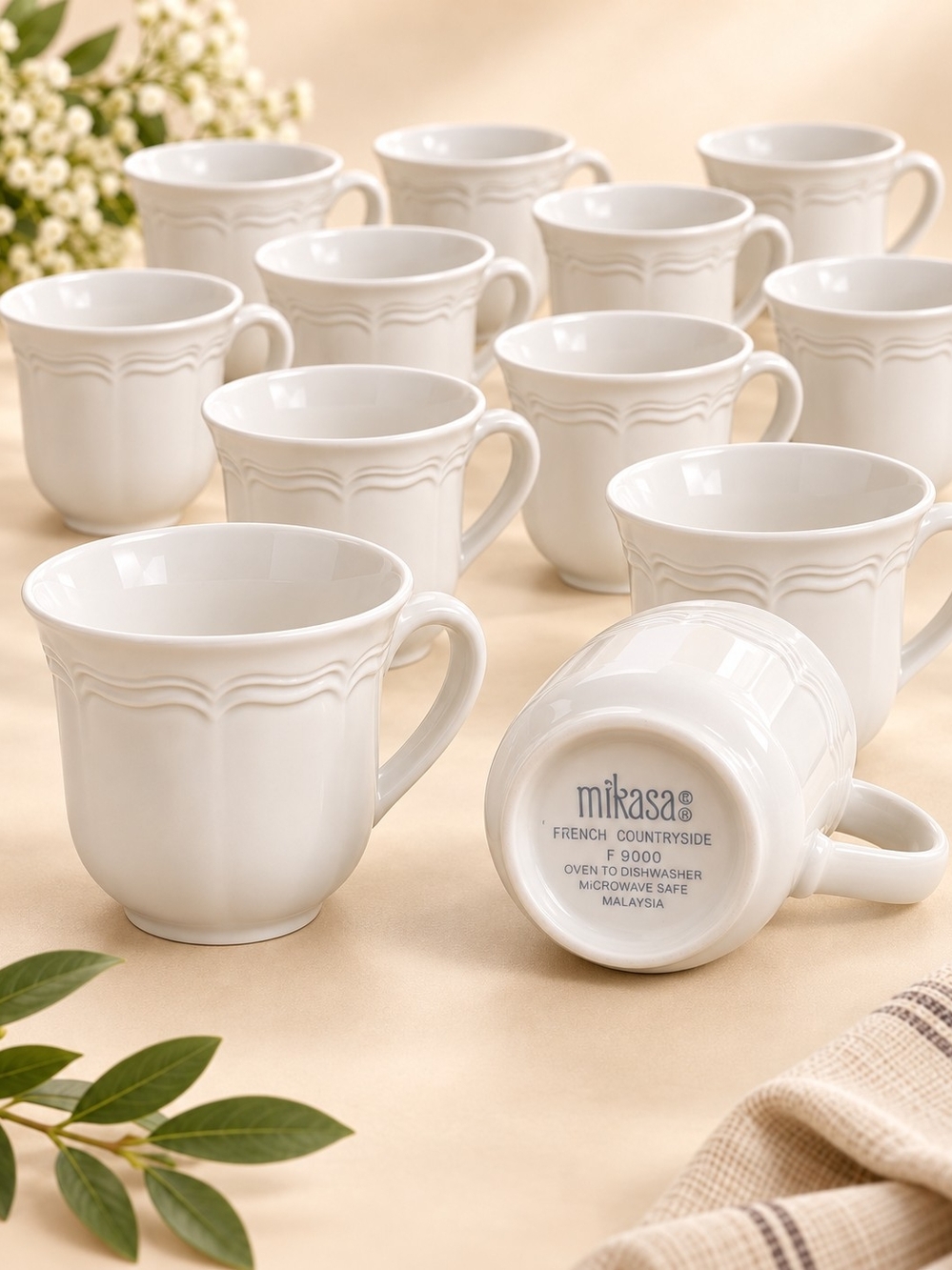 Mikasa French Countryside F9000 White Mugs Set of 14